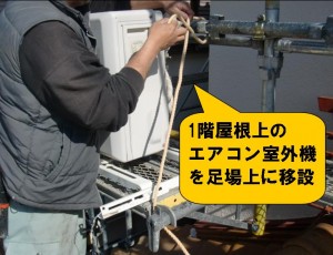 エアコン室外機を足場上に移設