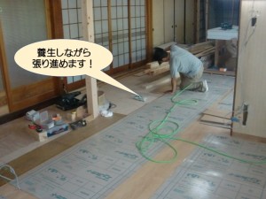 養生しながら張り進めます