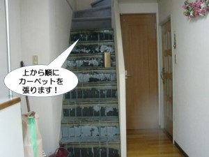 上から順にカーペットを張ります