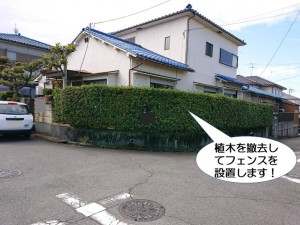 植木を撤去してフェンスを設置