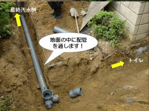 地面の中に配管を通します