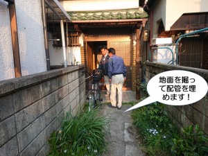 地面を掘って配管を埋めます