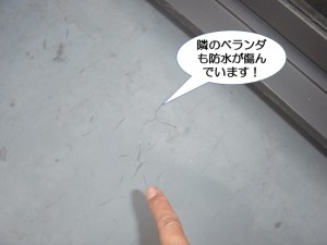 隣のベランダも防水が傷んでいます