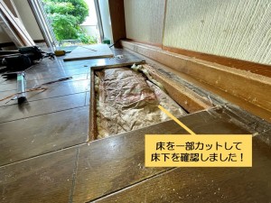 阪南市の廊下の床を一部カットして床下を確認