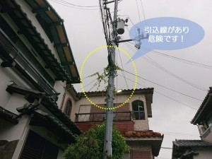 岸和田市の電柱の引込線があり危険です