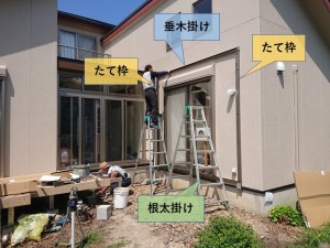 阪南市の外壁にたて枠や垂木掛けを取付け