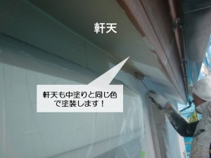 阪南市の軒天も中塗りと同じ色で塗装