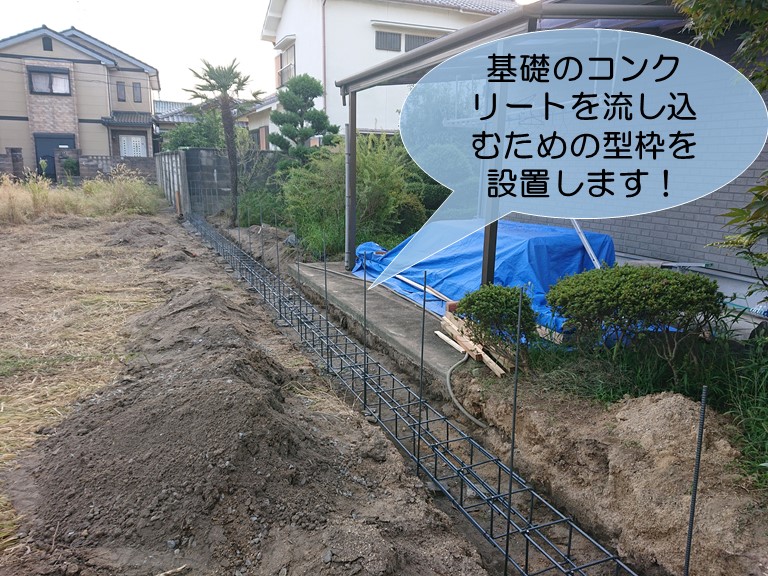 忠岡町で基礎のコンクリートを流し込むための型枠を設置