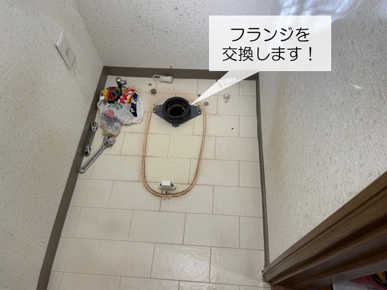 和泉市のトイレのフランジも交換します