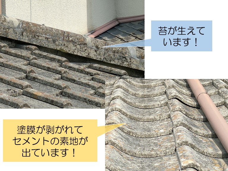 岸和田市のセメント瓦が傷んでいます