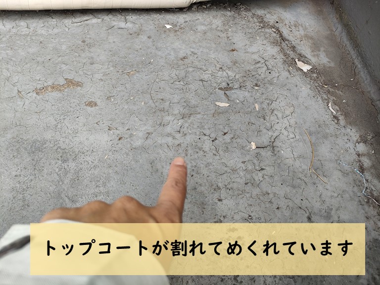 岸和田市でFRP防水のトップコートが劣化で剥がれていた
